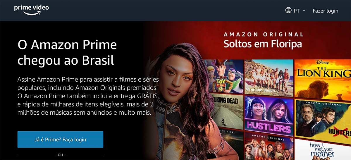 Capa do site da Amazon Prime Video