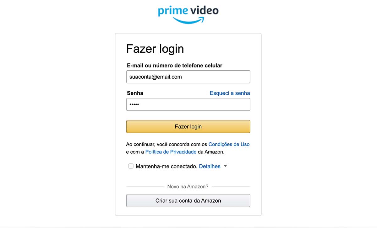 Faça login na Amazon Prime Video